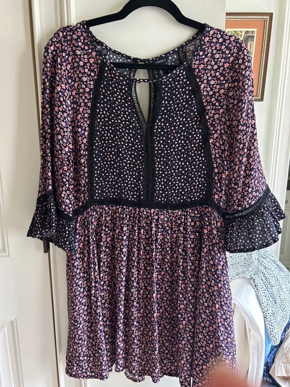 Forever 21 Black Dress with Pink Floral Print
